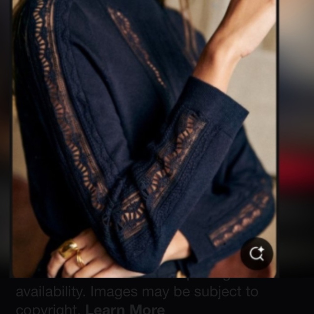Sezane Navy Blue Lace-Panel Knit Sweater - Picture 3 of 9